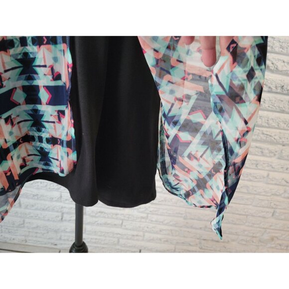 NY Collection WomenTop Extra Large Tank Polyester Split Front Blue GEO233E - Picture 5 of 9